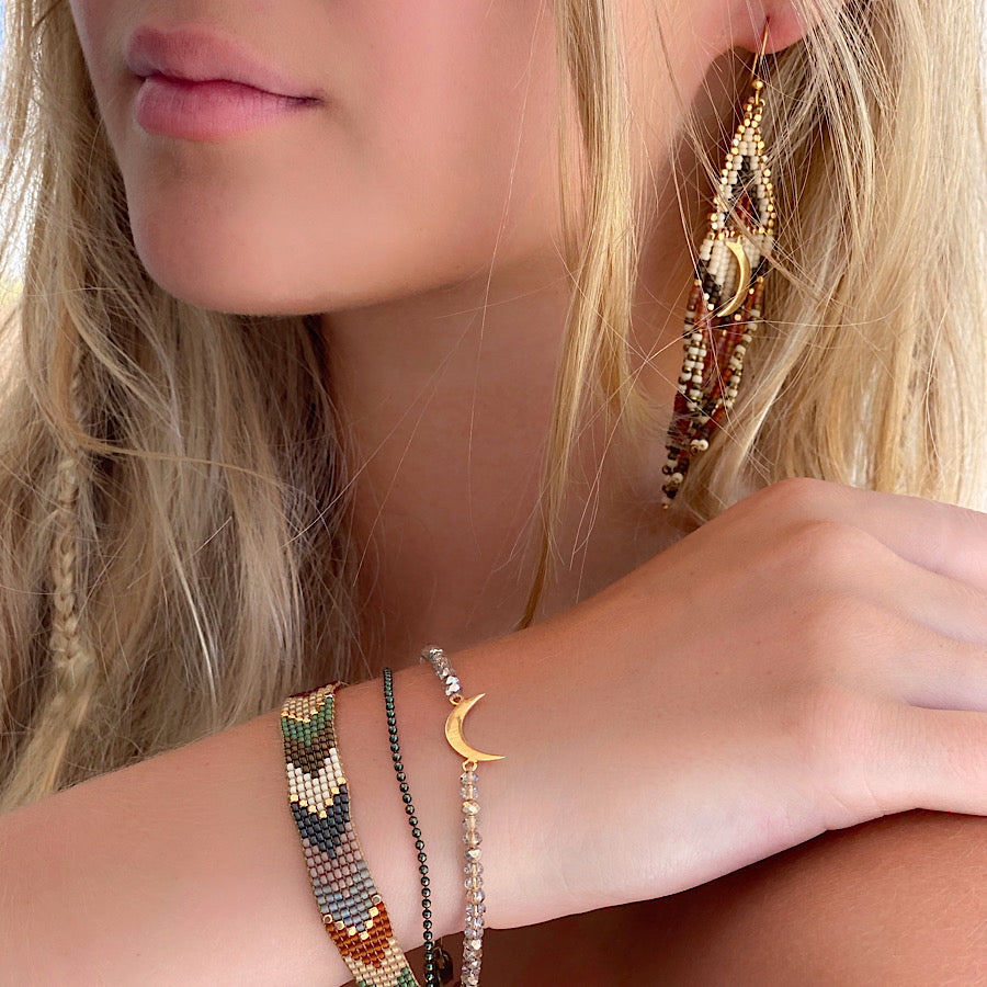 Beaded earrings handmade with 18k gold plated and crescent moon charm With matching bracelet