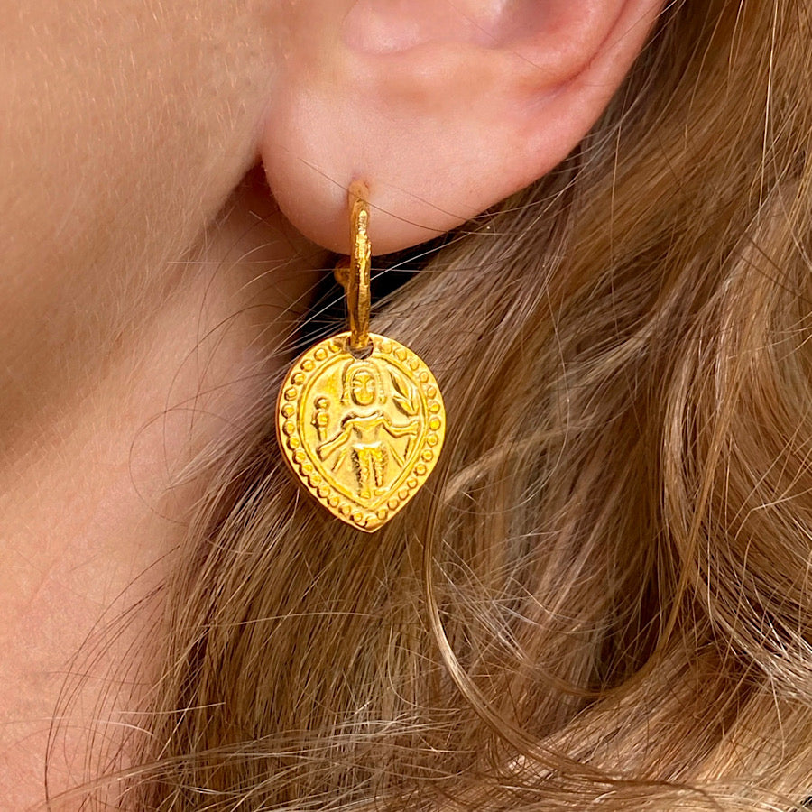 Handmade Hammered Loop Aphrodite Goddess Earrings 18k Gold