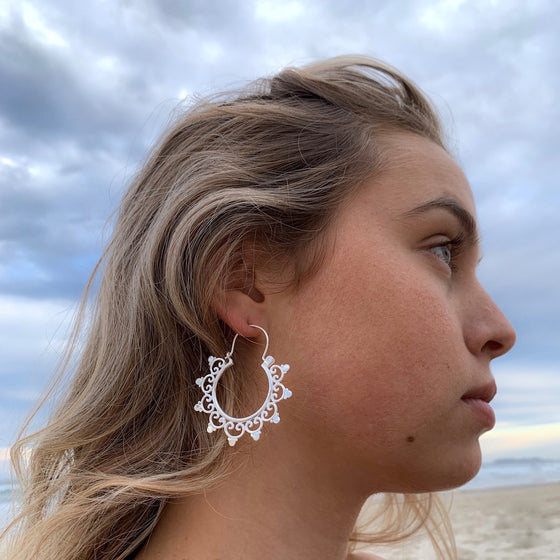 spiral heart tribal silver earrings