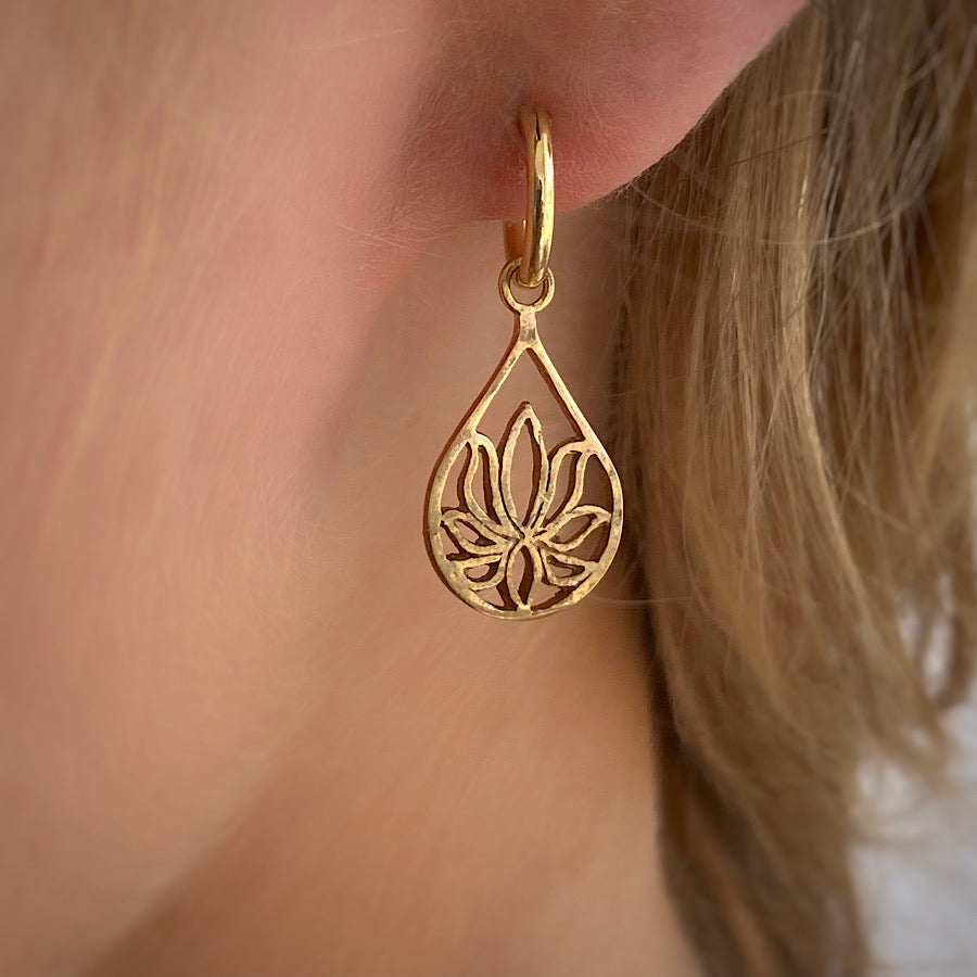 Small Hoop Lotus Earrings 18k Gold
