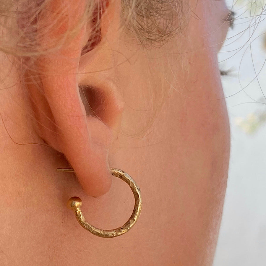 Handmade Hammered Loop Earrings 18k Gold 
