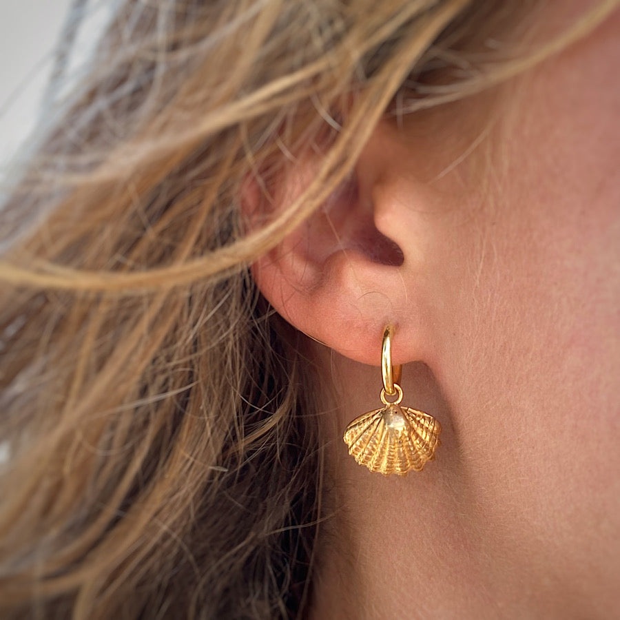 Small Hoop Shell Earrings 18k Gold