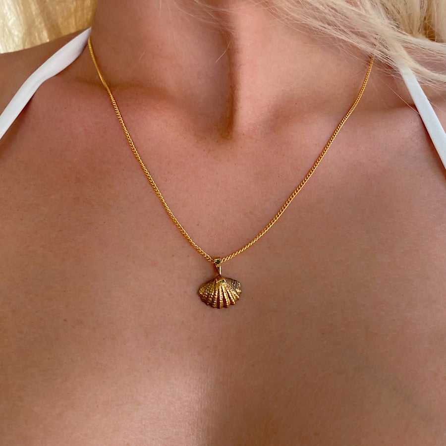 Seashell Gold necklace with freshwater Pearls