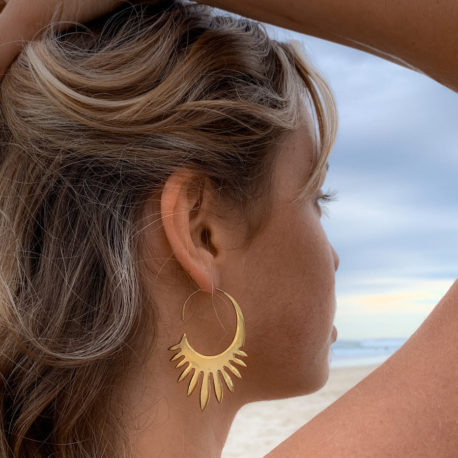 Sun Ray brass boho earrings