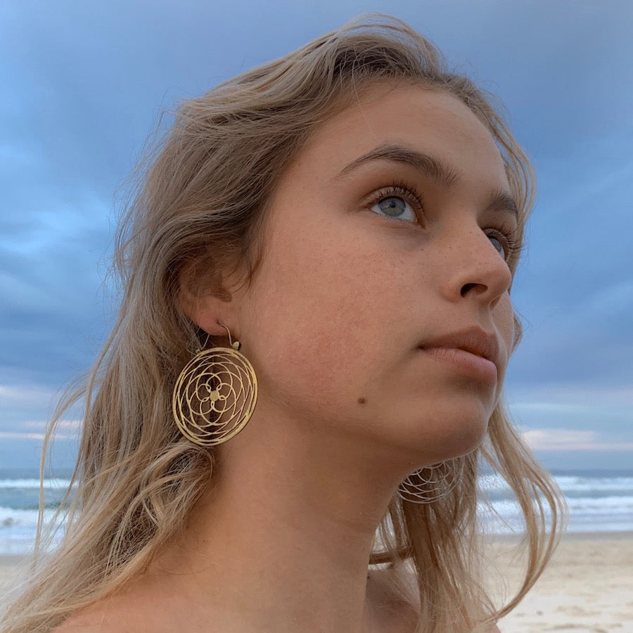 Rose Of Venus Sacred Geometry Brass Earrings