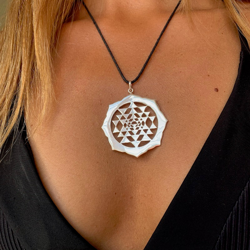 Sri Yantra Mandala silver pendant sacred geometry necklace