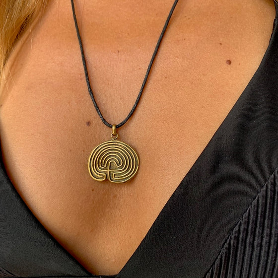 Hopi Labyrinth Necklace Brass Pendant