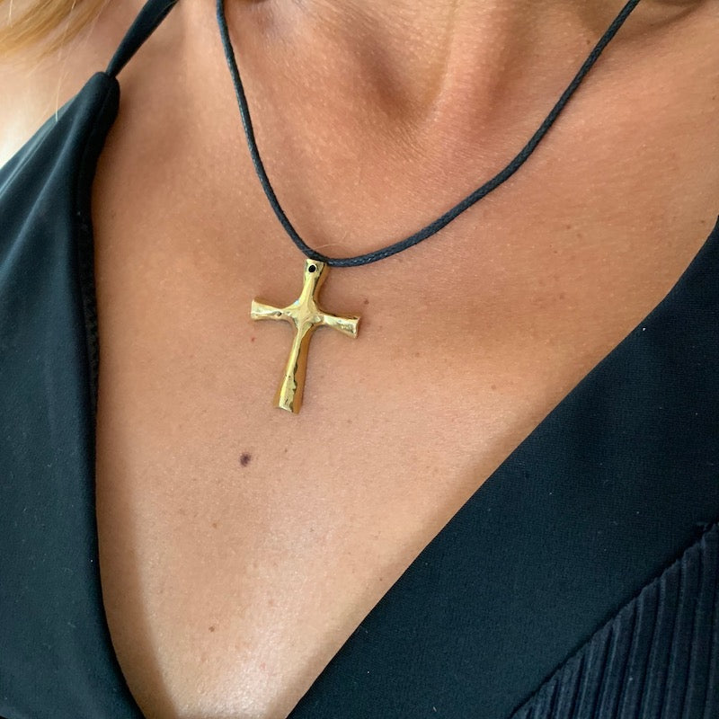Solid Brass Cross Pendant Necklace
