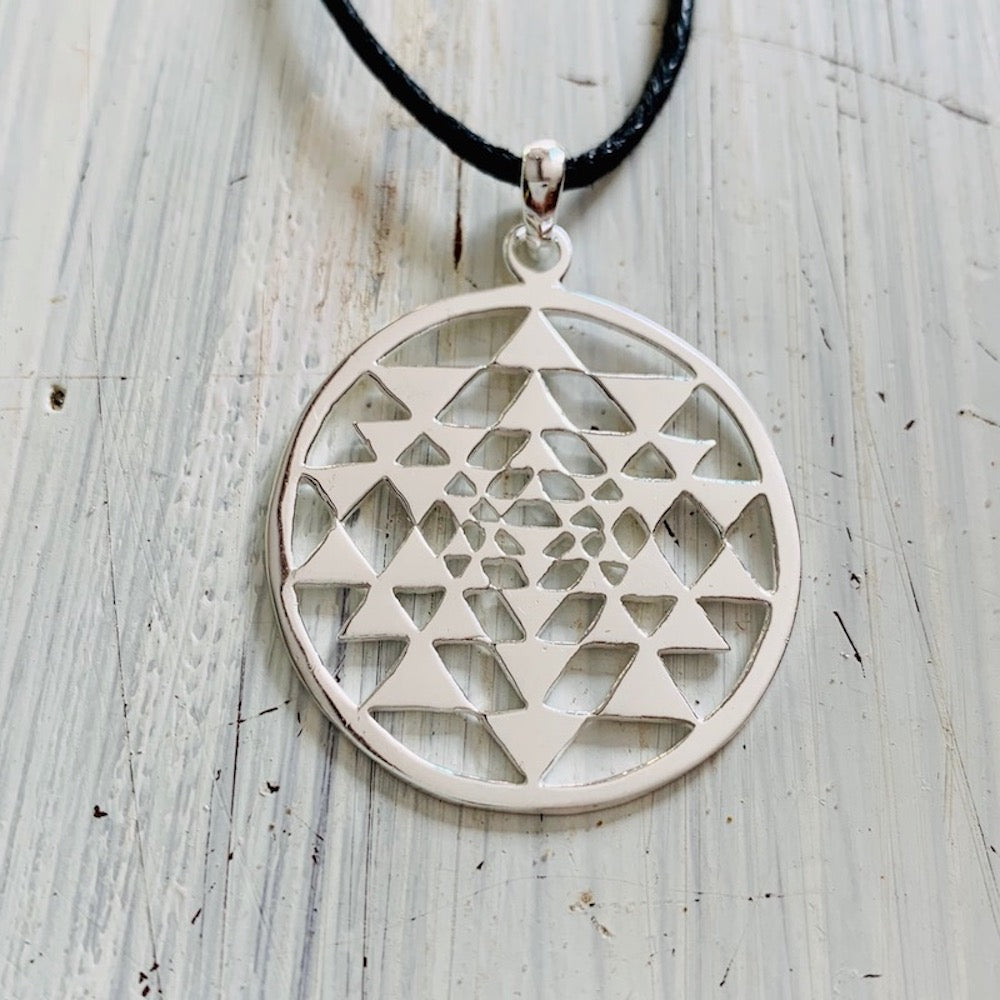 Sri Yantra silver pendant sacred geometry necklace