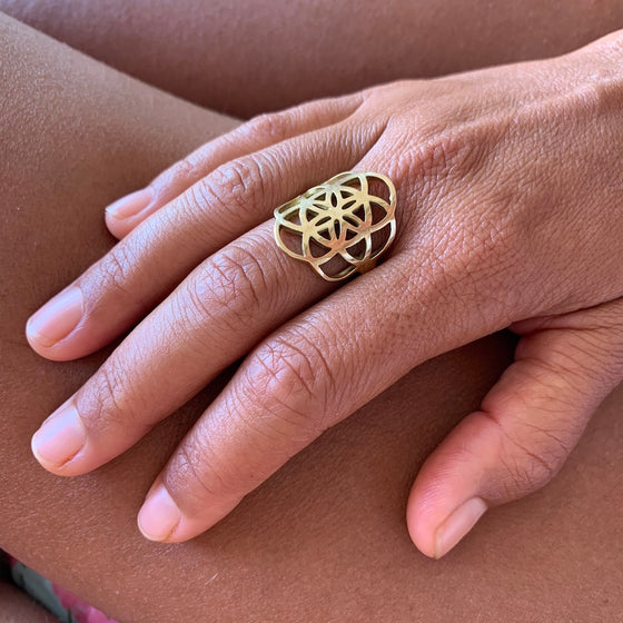 Brass Seed Of Life Ring Sacred Geometry Jewellery