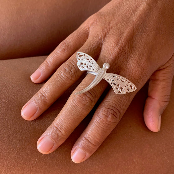 Silver Dragonfly Ring