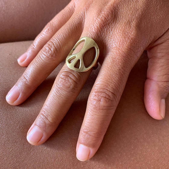 Peace symbol brass ring