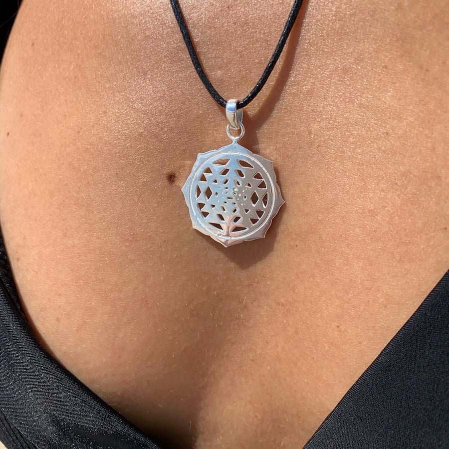 Sri Yantra Mandala Lotus small silver pendant Sacred Geometry Necklace