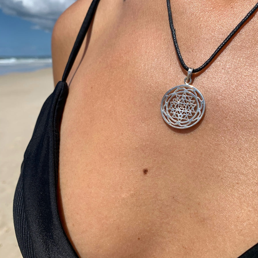Sri Yantra Mandala small silver pendant Sacred Geometry Necklace
