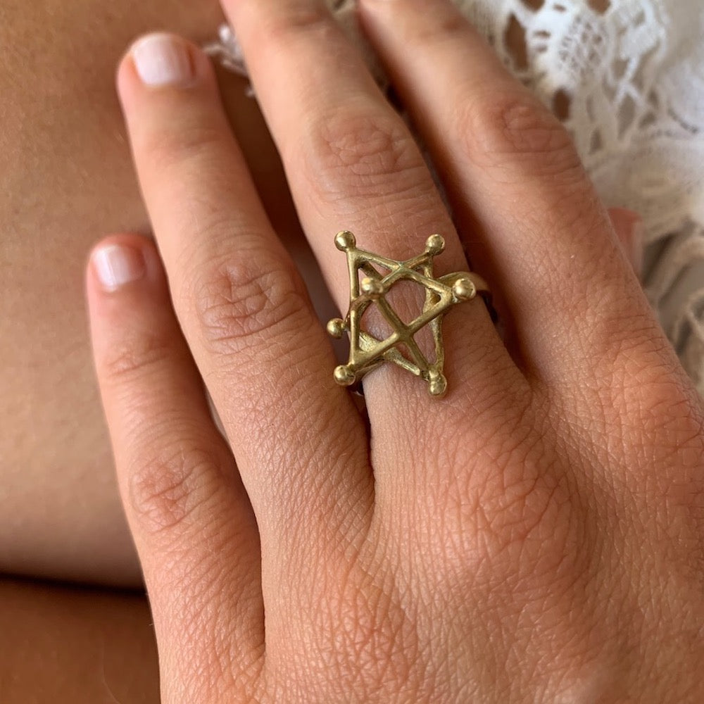 Brass Merkaba Sacred Geometry Ring