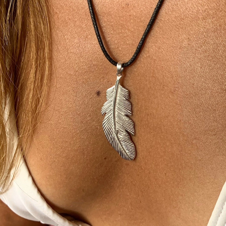 Eagle Feather Necklace Silver Pendant