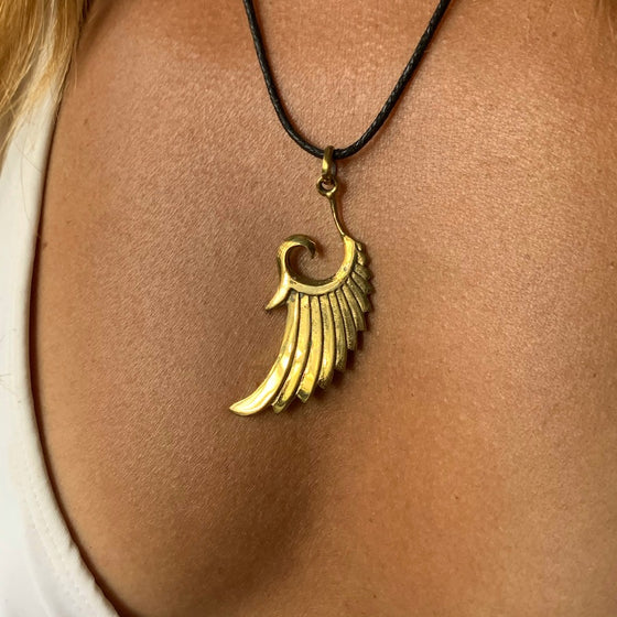 Angel Wing Spiral Brass Pendant Necklace