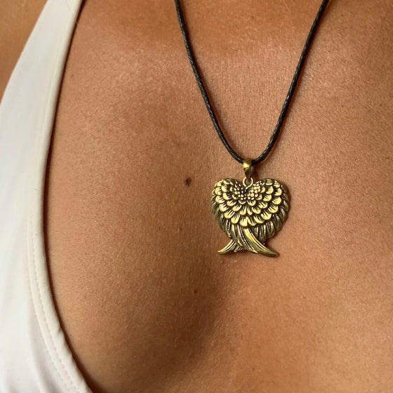 Angel Wing Heart Brass Pendant Necklace