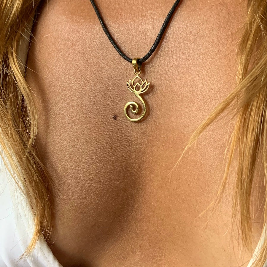 Lotus Spiral Brass Pendant small necklace