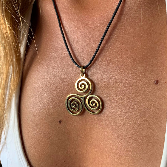 Celtic Triple Spiral Triskele Brass Pendant necklace