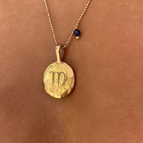 Virgo star sign Zodiac necklace Gold plated constellation pendant, Saphire birthstone