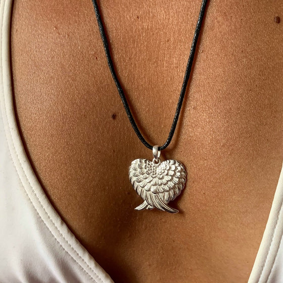 Angel Wing Heart Silver Pendant necklace