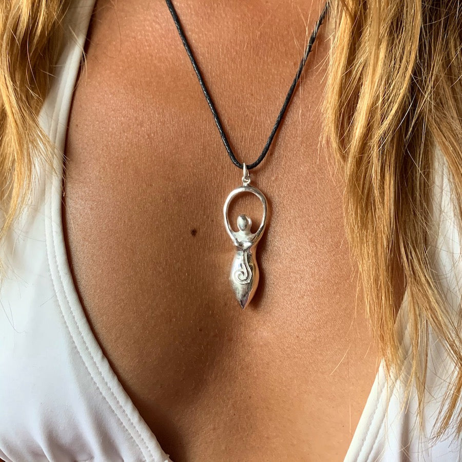 Fertility Goddess Silver Pendant necklace Heart Mala Yoga Jewellery