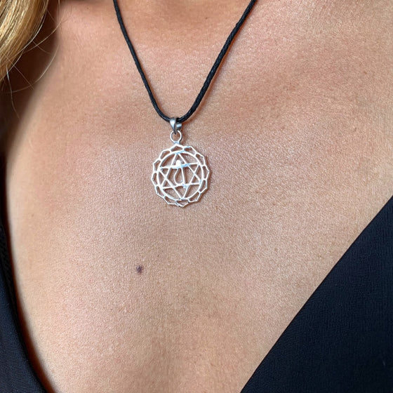 Heart Chakra Symbol Yoga Necklace Silver Pendant
