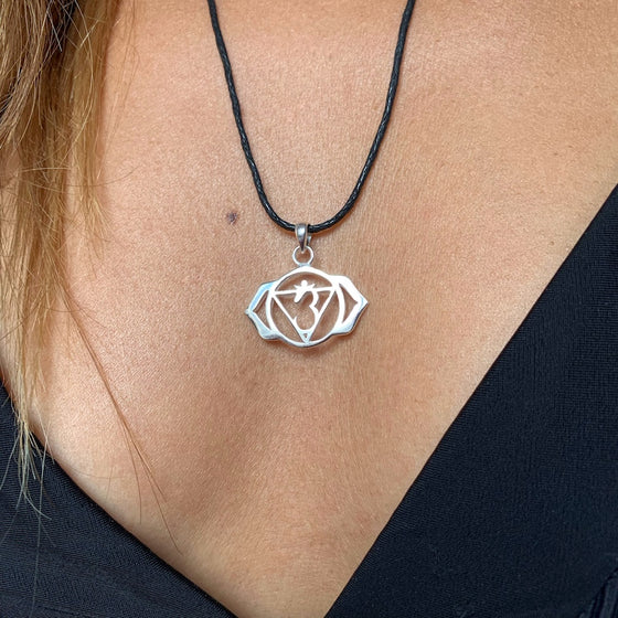 Third Eye Chakra Symbol Yoga Necklace Silver Pendant
