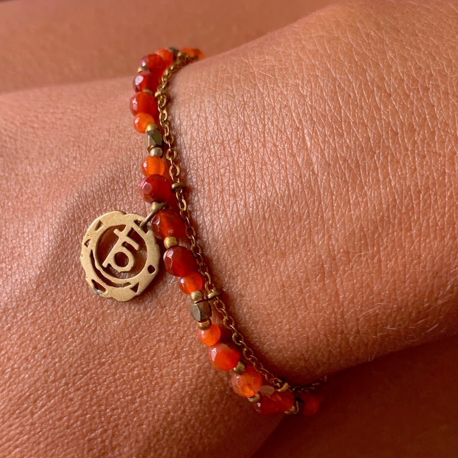Sacral Kundalini Chakra Symbol Gemstone Yoga Bracelet Brass Chain