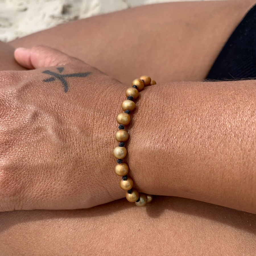 Golden Pearl Wrist Mala Beads yoga bracelet