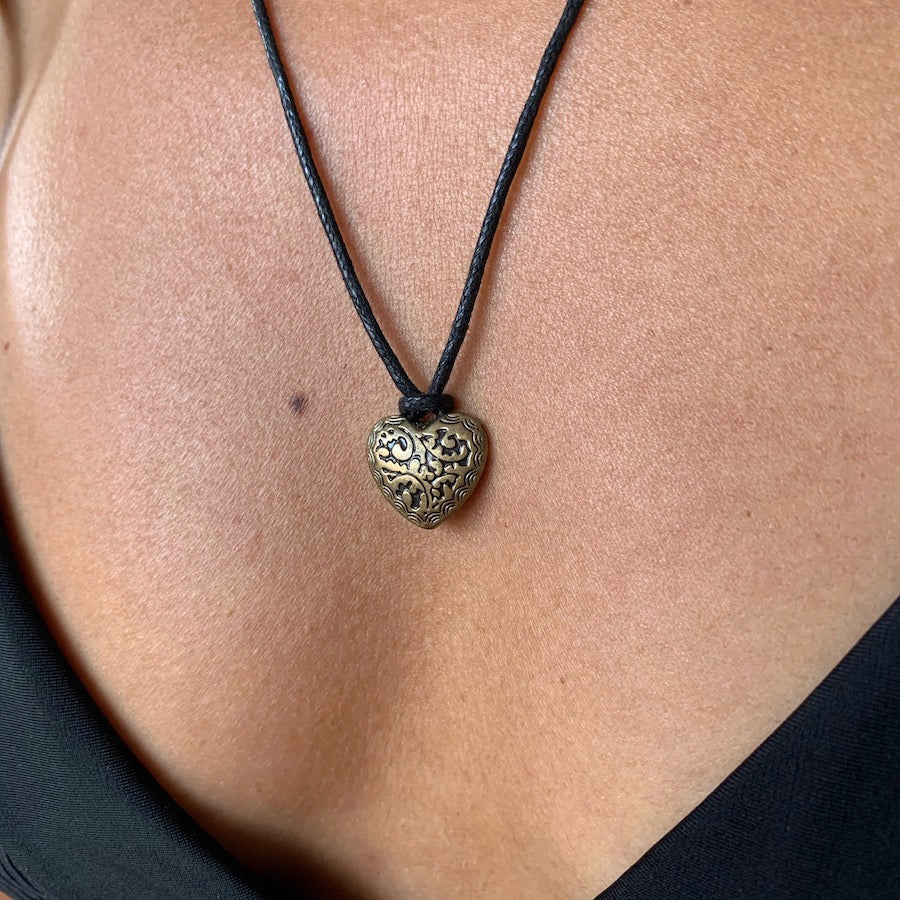 love Heart Pendant brass charm necklace
