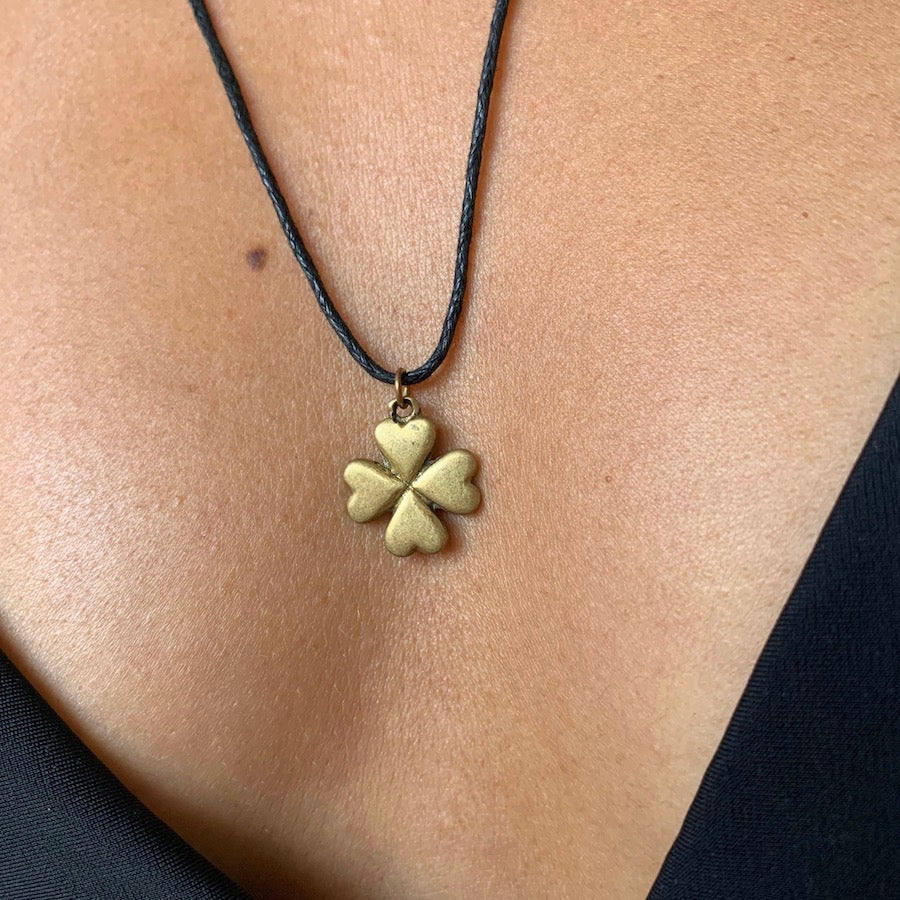 Lucky Four Leaf Clover brass Pendant necklace
