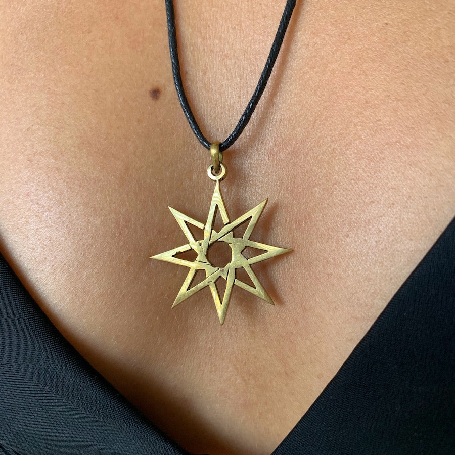 Eight point Star of Ishtar Octagram brass pendant necklace