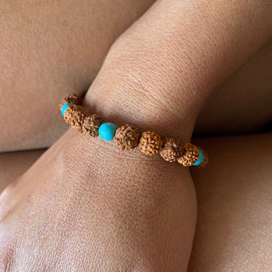 Wrist Mala Beads yoga bracelet, rudraksha, turquoise
