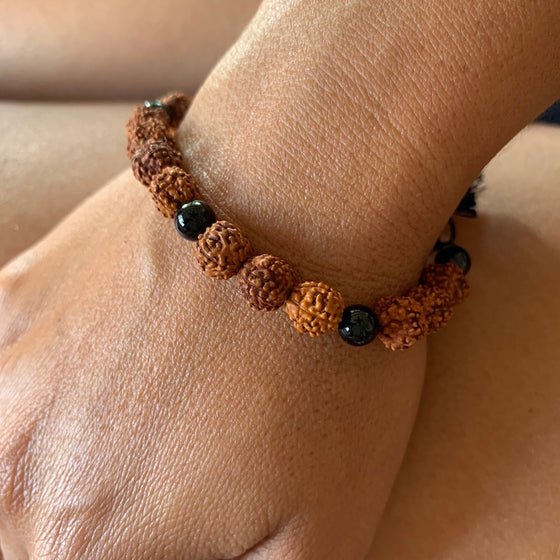 Wrist Mala Beads yoga bracelet, Onyx, Rudraksha