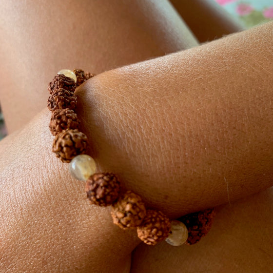 Wrist Mala Beads yoga bracelet, Citrine, Rudraksha