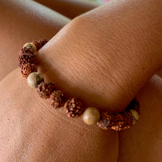 Wrist Mala Beads yoga bracelet, Jasper, Rudraksha