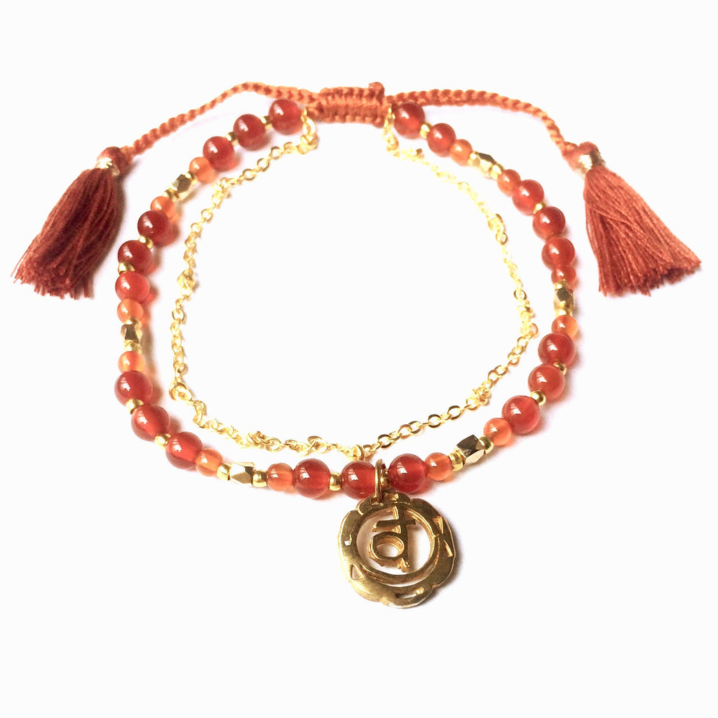 Sacral Kundalini Chakra Symbol Gemstone Yoga Bracelet Brass Chain