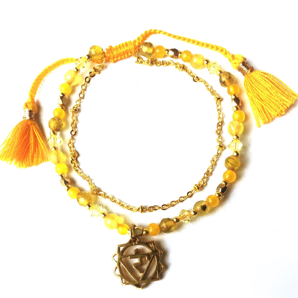 Solar Plexus Chakra Symbol Gemstone Yoga Bracelet Brass Chain