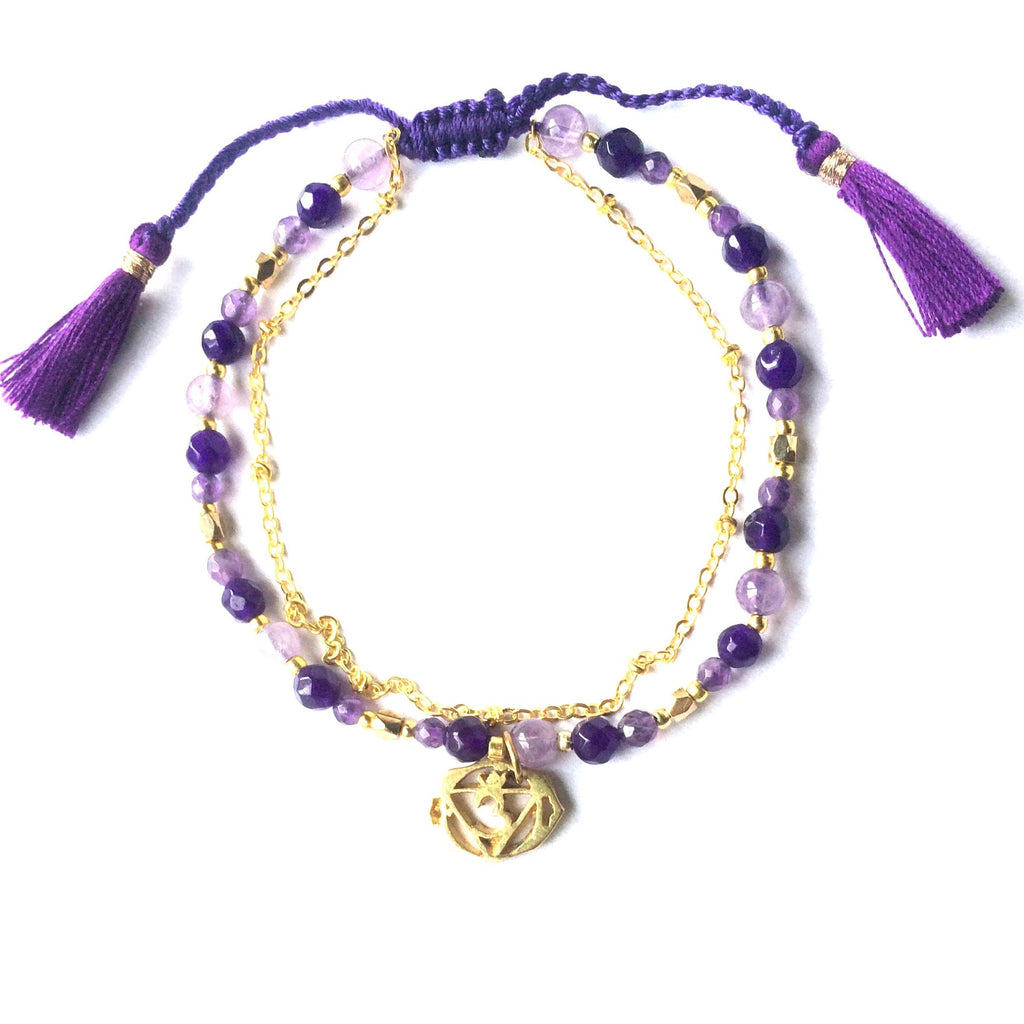 Third Eye Chakra Symbol Gemstone Yoga Bracelet Brass Chain