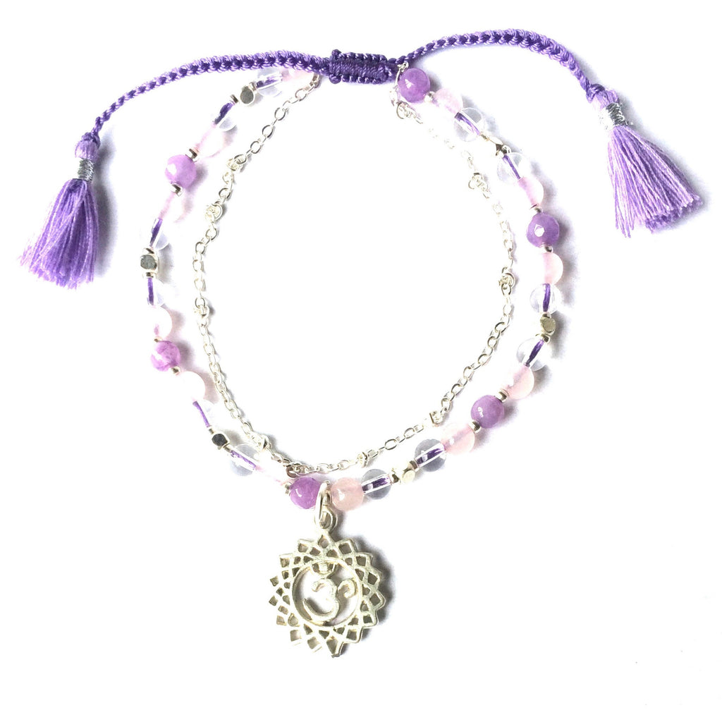 Crown Chakra Symbol Gemstone Yoga Bracelet Silver Chain