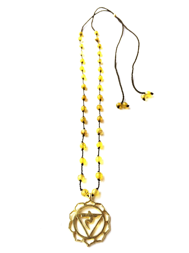 Solar Plexus Chakra Symbol Brass Yoga Necklace Citrine Healing Gemstones