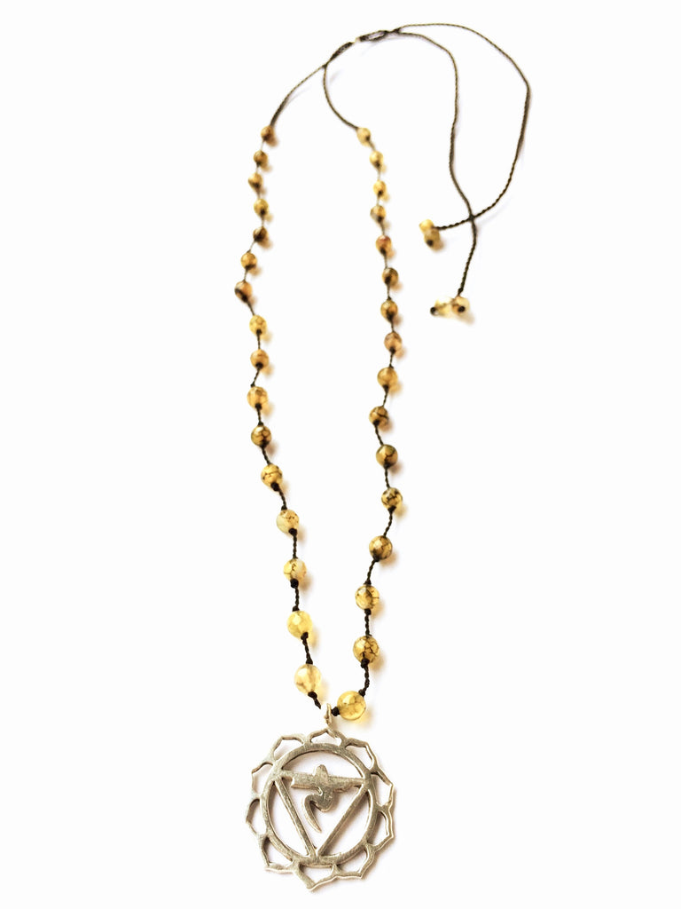 Solar Plexus Chakra Symbol Silver Yoga Necklace Citrine Healing Gemstones