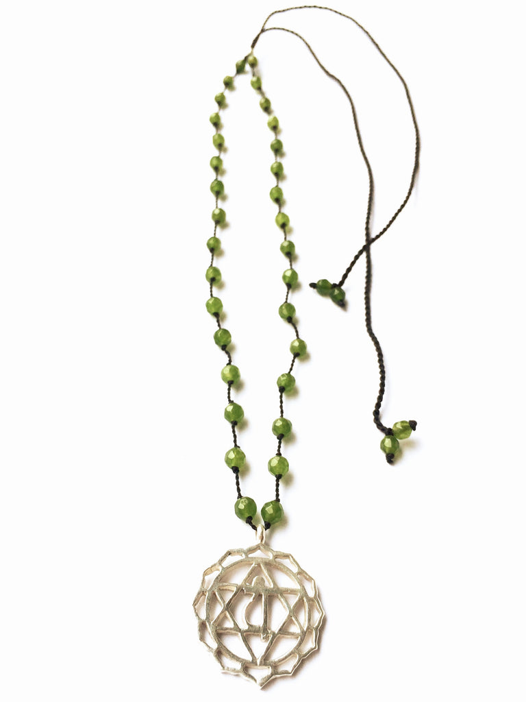 Heart Chakra Symbol Silver Yoga Necklace Green Tourmaline Healing Gemstones Jewellery