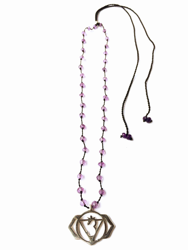Third Eye Chakra Symbol Silver Yoga Necklace Amethyst Healing Gemstones Jewellery