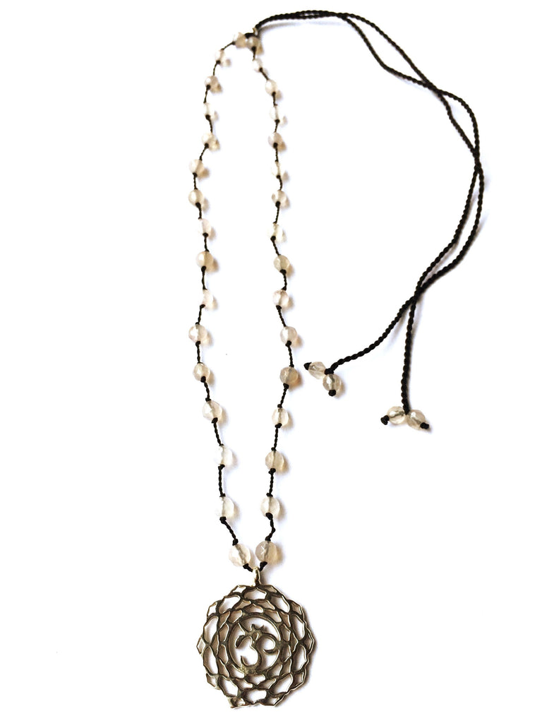 Crown Chakra Symbol Silver Yoga Necklace Clear Quartz Healing Gemstones Chakra Jewellery