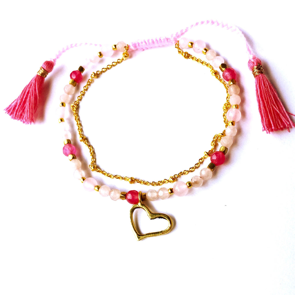 Heart charm yoga bracelet