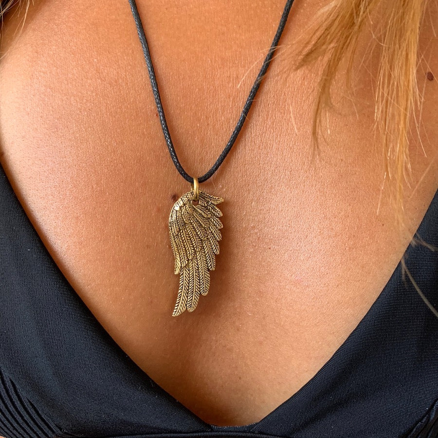 Angel Wing Feathers Brass Pendant necklace