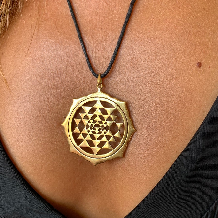 Large Sri Yantra Pendant, Sacred Geometry Necklace